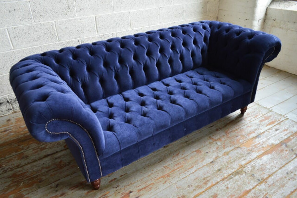Blaue Chesterfield Sofa Couch Design Polster Sofas Couchen Stoff Textil Leder