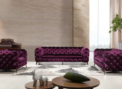 Luxus Textil Stoff Sofa Couch Polster Sitz 3+1 Garnitur Chesterfield Garnituren