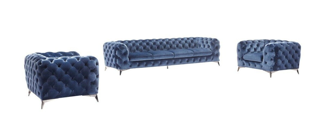 Blaue Chesterfield Couch Polster Garnitur Textil 2+2 designer Möbel