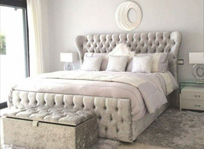 Designer Bett Schlafzimmer Betten Textil Leder Hotel Luxus Polster Samt