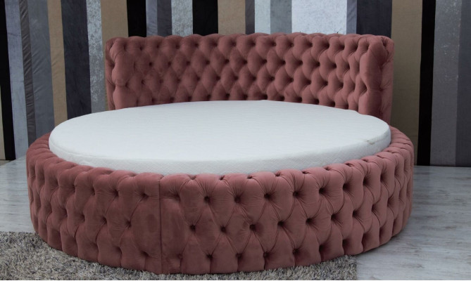 Rundes Samt Bett Chesterfield Luxus Polster Rund Betten Textil Stoff Hotel Neu