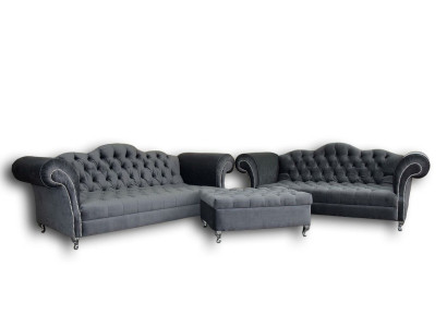 Sofagarnitur 3+2 Sitzers + Hocker Chesterfield Sofa Stoff Leder Couchen