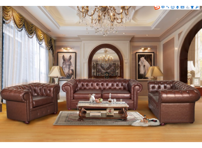 Klassische braune Chesterfield Leder Couch Polster Sitz Garnitur 3 Sitzer