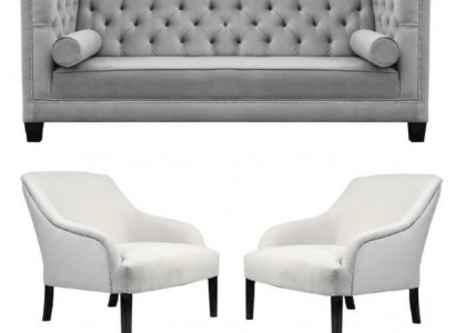 Graue Chesterfield Sessel Weiß xxl Big Textil Stoff Couchen Kreative Möbel Neu
