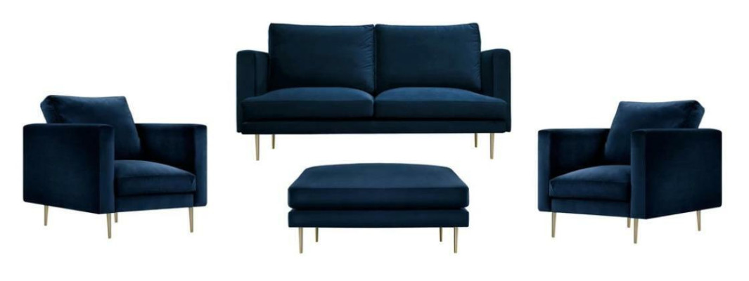 Sofa Gruppe sitz Sessel Hocker Möbel Textil Stoff Blau Zweisitzer Wohnzimmer neu