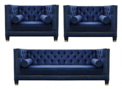Chesterfield Blaue Sofagarnitur 3tlg Set Couch Garnituren Sitz Polster Gruppe