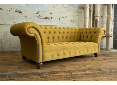 Gelber Designer Chesterfield Dreisitzer Luxus 3-er Couch Wohnzimmer Sofa