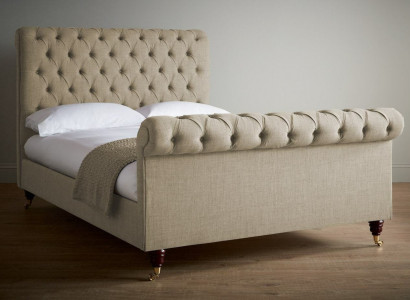 Beiges Luxus Chesterfield Doppelbett Designer Schlafzimmer Bett