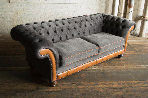 Grau-brauner Chesterfield 3-Sitzer Wohnzimmer Luxus Couch