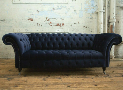 Dunkel-blauer Chesterfield Dreisitzer Moderne Wohnzimmer Luxus Couch