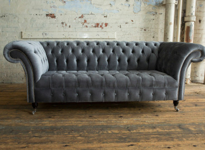 Moderner Chesterfield grauer 3-Sitzer Stilvolle Wohnzimmer 3-er Couch
