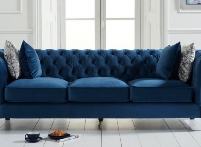 Blaues Chesterfield Sofa Luxus Wohnzimmer Couch Stoffsofa