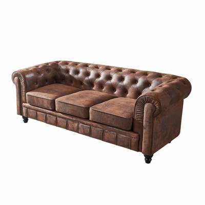Brauner Luxus Chesterfield 3-Sitzer Designer Wohnzimmer Couch