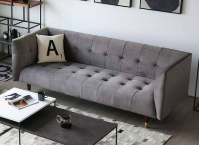 Moderner Grauer Chesterfield 3-Sitzer Luxus Wohnzimmer Couch