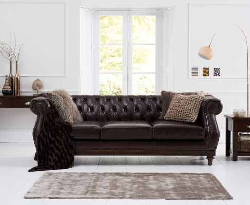 Chesterfield Designer Brauner 3-Sitzer Luxus Wohnzimmer Sofa