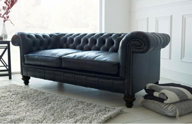 Designer grauer Chesterfield 3-Sitzer Luxus Wohnzimmer Couch