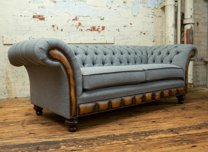 Graue Chesterfield Stoffsofa Couch Couchen Sofa Sitz Sofas Textil Neu Polster