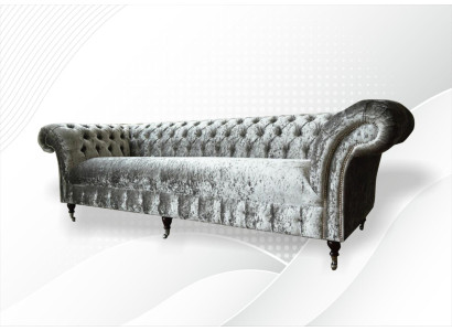 Chesterfield Polster Couch Stoff Couchen Sofa Sitz Garnitur Samt Silber 4 Sitz