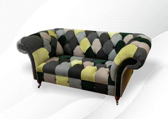 Chesterfield Sofa Couch Polster Sofas Klassischer 2 Sitzer Leder Textil Bunte