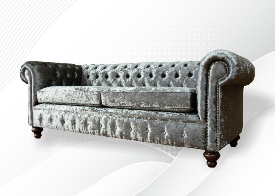 Dreisitzer Sofa 3 Sitz Couch Chesterfield Polster Sitz Garnitur Samt Graue Samt
