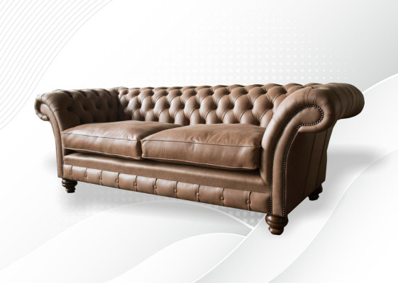 Design Sofa 3 er Couch Textil Polster Braun Klassische Sofas Chesterfield Neu