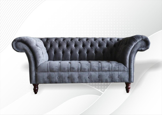 Chesterfield 3 Sitzer Wohnzimmer Couch Sofa Polster Sitz Textil Garnitur Grau