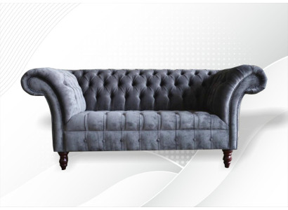 Chesterfield 3 Sitzer Wohnzimmer Couch Sofa Polster Sitz Textil Garnitur Grau