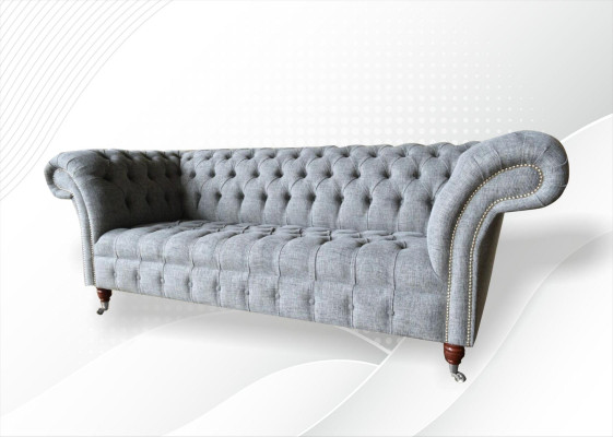 Stoff Sofa Couch Polster Garnitur 3 Sitzer Couchen Sofas Chesterfield Grau Samt