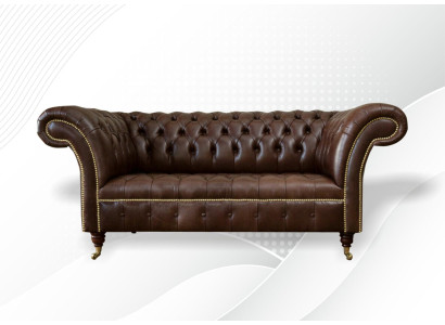 Chesterfield Samt Designer Sofa 2 Sitzer Couch Textil Leder Garnitur Braun Neu