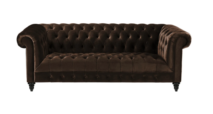 Braune Samt Couch Luxus Polster Chesterfield Möbel Sofa mit Knöpfen Dreisitzer