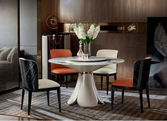 Esstisch 4x Stühle Rund Luxus Essgarnitur Design Gruppe Esszimmer Möbel 5tlg.