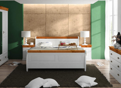 Landhaus Bett Kleiderschrank Nachttisch Schlafzimmer Komplett Holz Set 5tlg Neu