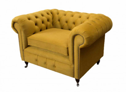 Sessel Design Relax Textil Lounge Luxus Gelb Polster Sitzer Chesterfield