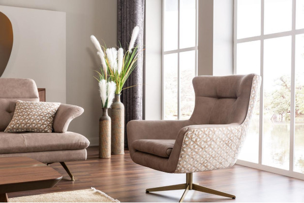 Moderner Sessel Ohrensessel Luxus Cocktailsessel Beige Kunstleder Neu