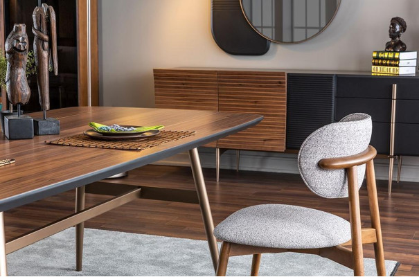 Essgruppe Esszimmer Esstisch Stühle Sideboard Set 7tlg Holz Braun Neu