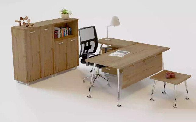 Holz Büro Set Eckschreibtisch Kommode 2x Aktenschrank Couchtisch 4tlg Set