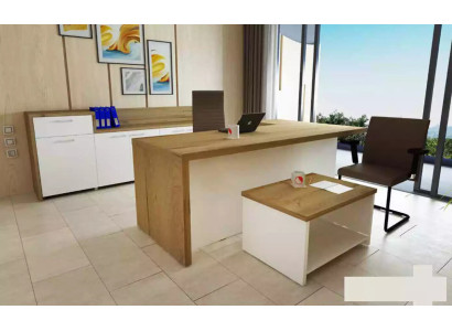 Büro Modernes Set Eckschreibtisch brauner Couchtisch Aktenschrank 3tlg.