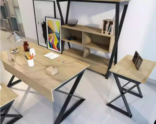 Braunes Möbelset Schreibtisch Büchrregal Couchtische Konsolentisch 4tlg.