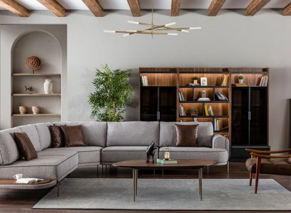 Ecksofa Stoffsofa L-Form Sofa Stoff Sofas Grau Modern Tisch Wohnlandschaft