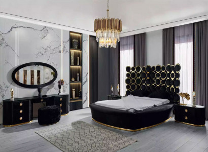 Komplettes Schlafzimmer Set Luxusbett 2x Nachttische Schminktisch Spiegel 5tlg