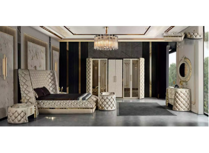 Schlafzimmer Set Chesterfield Möbel Design Bett Kleiderschrank Spiegel 7tlg.