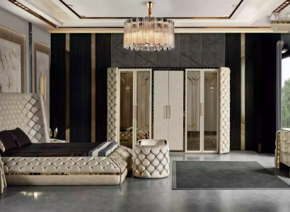 Schlafzimmer Set Chesterfield Möbel Design Bett Kleiderschrank Spiegel 7tlg.