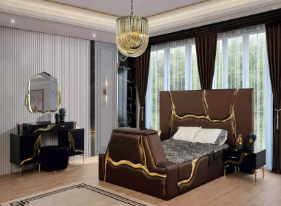 Luxus Schlafzimmer Set Bett Nachttisch Gold Schminktisch Nachttische 5tlg