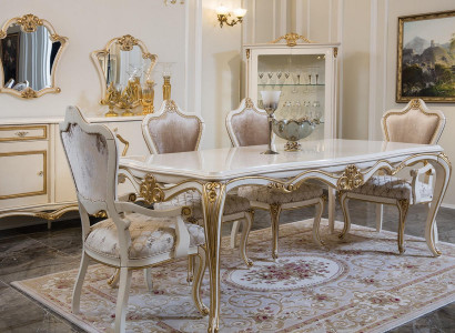 Klassisches Esszimmer Esstisch Vitrine 4x Stuhl Essgruppe Kommoden 7tlg.