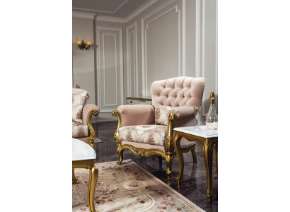 Design Sessel Luxus Holz Möbel klassisches Chesterfield Textil Wohnzimmer Neu