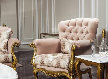 Design Sessel Luxus Holz Möbel klassisches Chesterfield Textil Wohnzimmer Neu