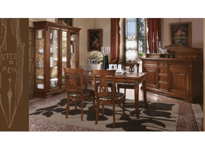 Esszimmer Komplett Tisch Anrichte 4x Stuhl Set Vitrine Barock Massivholz