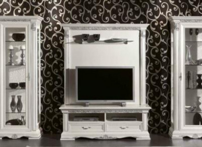 Klassische Wohn Wand Wohnzimmer Vitrine Sideboard RTV Regal Wände Schrank 4tlg. Massivholz