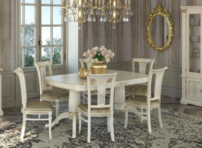 Esstisch Garnitur Tisch + 6x Stühle Stuhl Esszimmer Garnitur Massivholz Textil 7tlg.