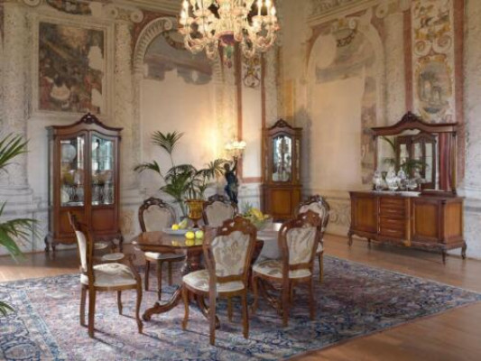 Italienische Barock Möbel Esszimmer 11tlg. Set Tisch Stühle Kommode Massivholz
